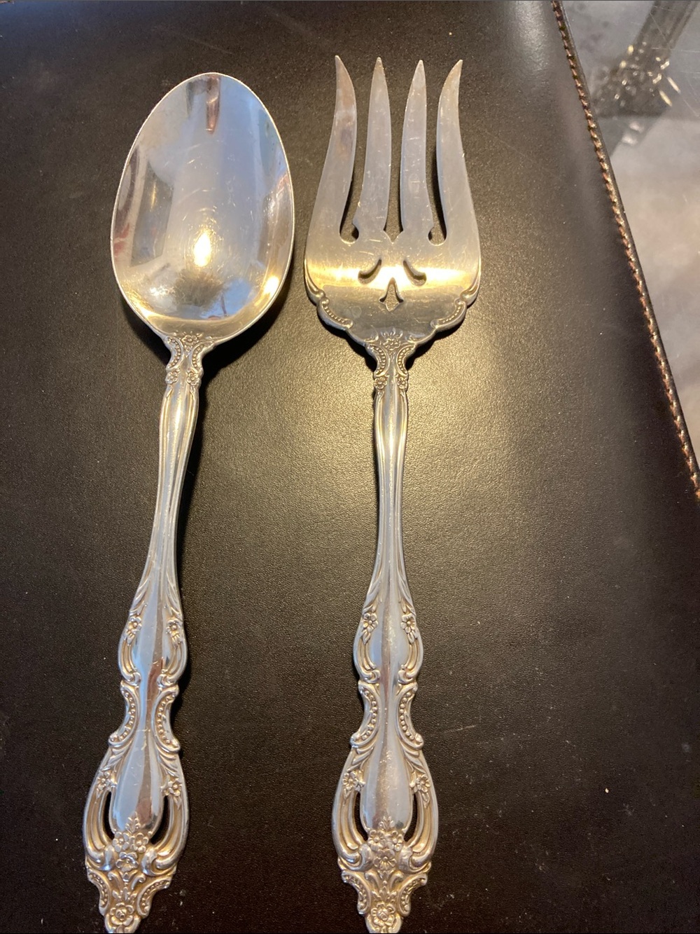 Ornate Sterling Silver Serving Spoon and Fork -